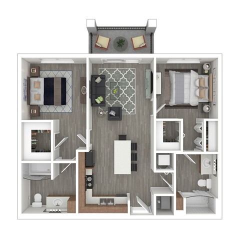 Floor plan for 2 beds, 2 baths, 903 sqft
